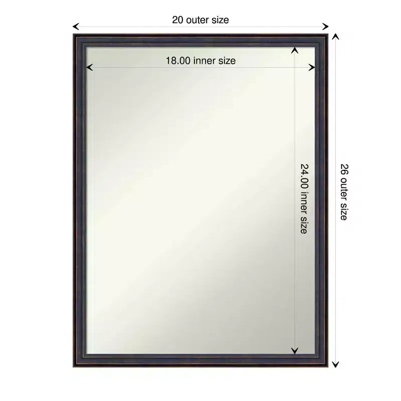 20" x 26" Non-Beveled Scoop Wood Bathroom Wall Mirror - Dark Bronze Finish
