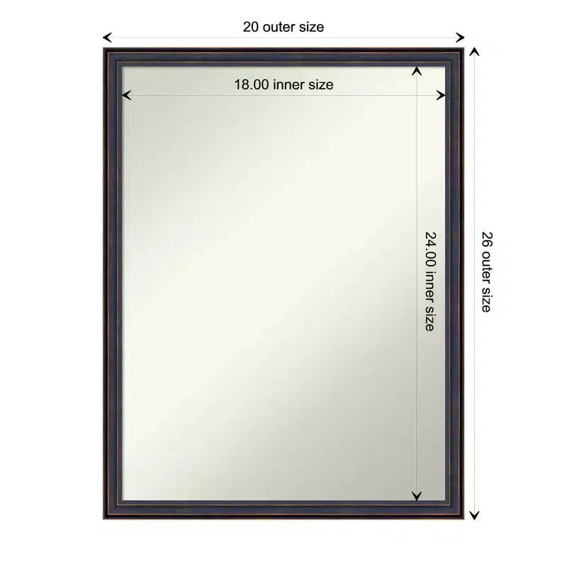 20" x 26" Non-Beveled Scoop Wood Bathroom Wall Mirror - Dark Bronze Finish