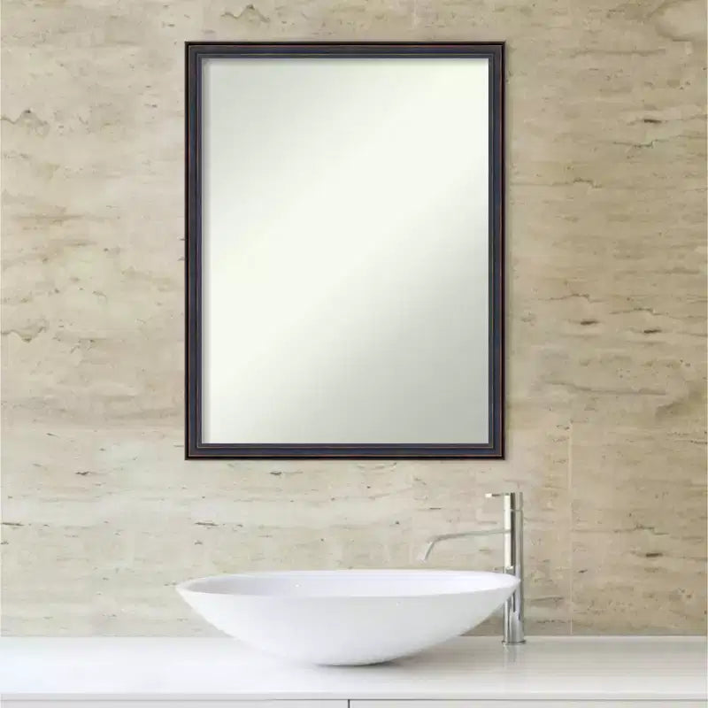 20" x 26" Non-Beveled Scoop Wood Bathroom Wall Mirror - Dark Bronze Finish