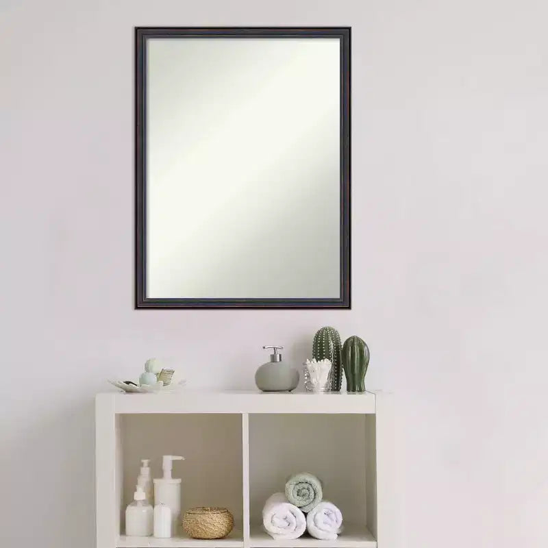 20" x 26" Non-Beveled Scoop Wood Bathroom Wall Mirror - Dark Bronze Finish