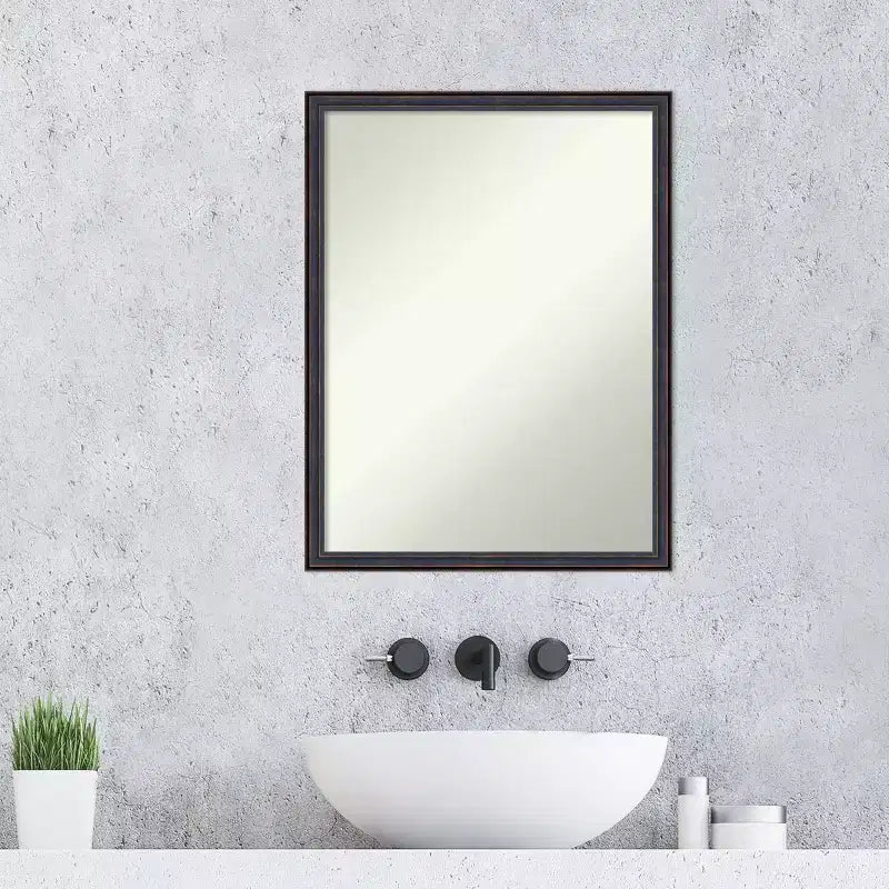 20" x 26" Non-Beveled Scoop Wood Bathroom Wall Mirror - Dark Bronze Finish