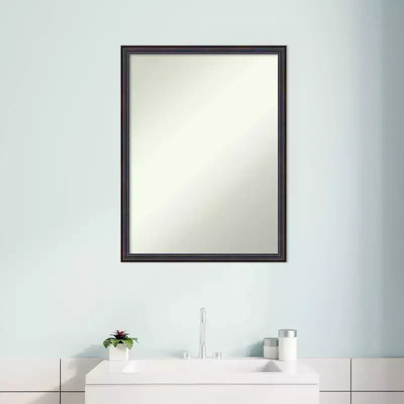 20" x 26" Non-Beveled Scoop Wood Bathroom Wall Mirror - Dark Bronze Finish