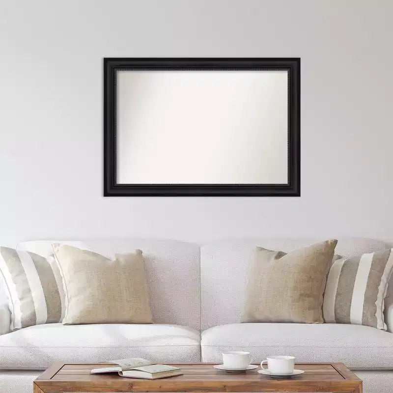 41" x 29" Non-Beveled Black Framed Wall Mirror - Modern Rectangular Polystyrene Frame, Includes Mounting Hardware