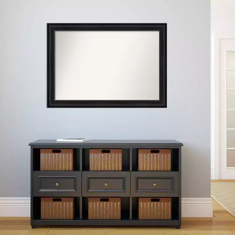 41" x 29" Non-Beveled Black Framed Wall Mirror - Modern Rectangular Polystyrene Frame, Includes Mounting Hardware