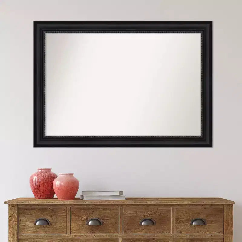 41" x 29" Non-Beveled Black Framed Wall Mirror - Modern Rectangular Polystyrene Frame, Includes Mounting Hardware