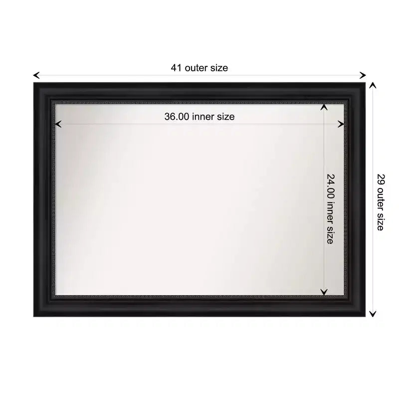 41" x 29" Non-Beveled Black Framed Wall Mirror - Modern Rectangular Polystyrene Frame, Includes Mounting Hardware