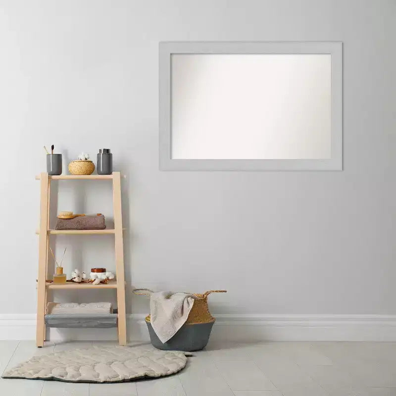 40" x 28" Non-Beveled Shiplap White Wood Bathroom Wall Mirror with Mounting Hardware