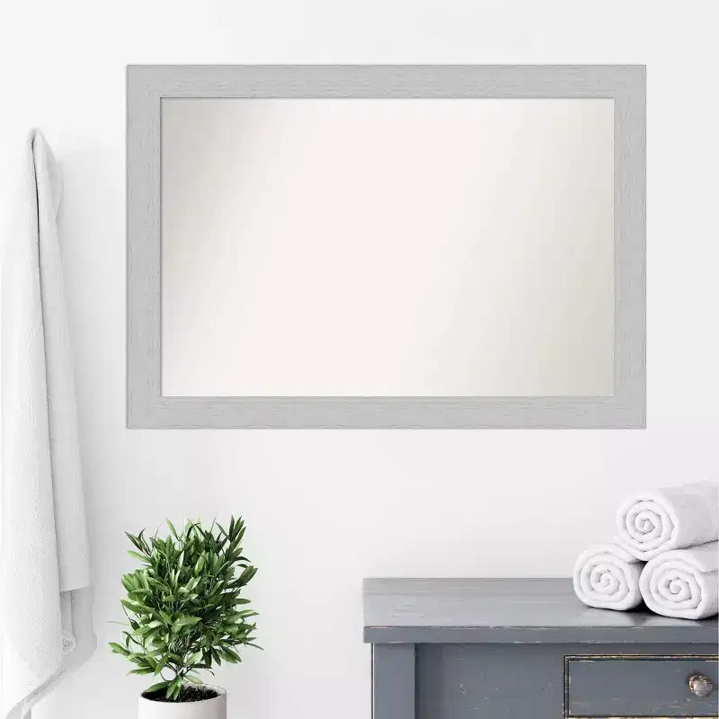 40" x 28" Non-Beveled Shiplap White Wood Bathroom Wall Mirror with Mounting Hardware