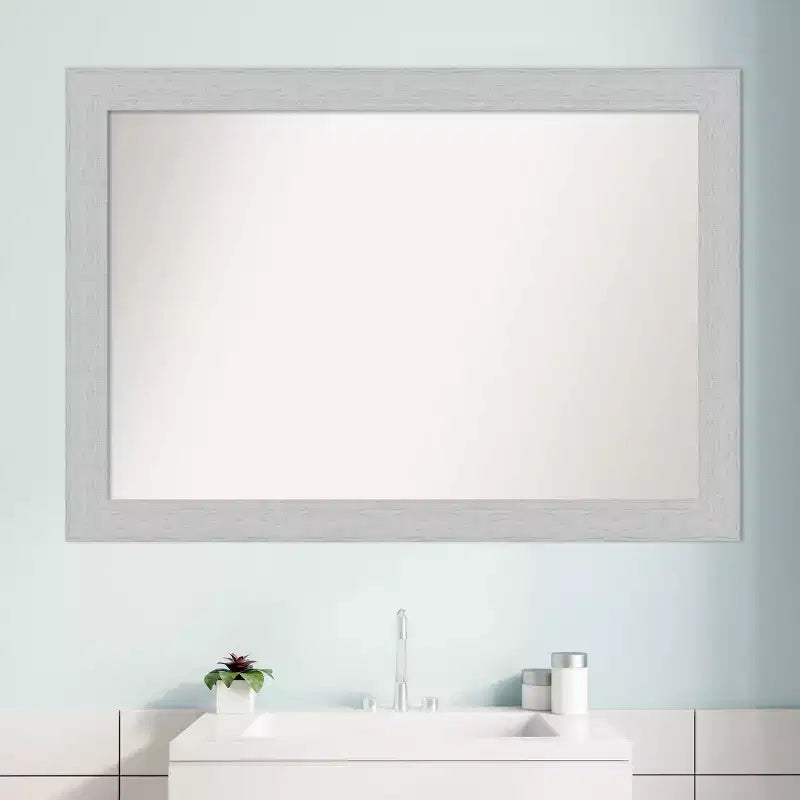 40" x 28" Non-Beveled Shiplap White Wood Bathroom Wall Mirror with Mounting Hardware
