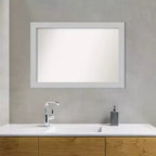 40" x 28" Non-Beveled Shiplap White Wood Bathroom Wall Mirror with Mounting Hardware
