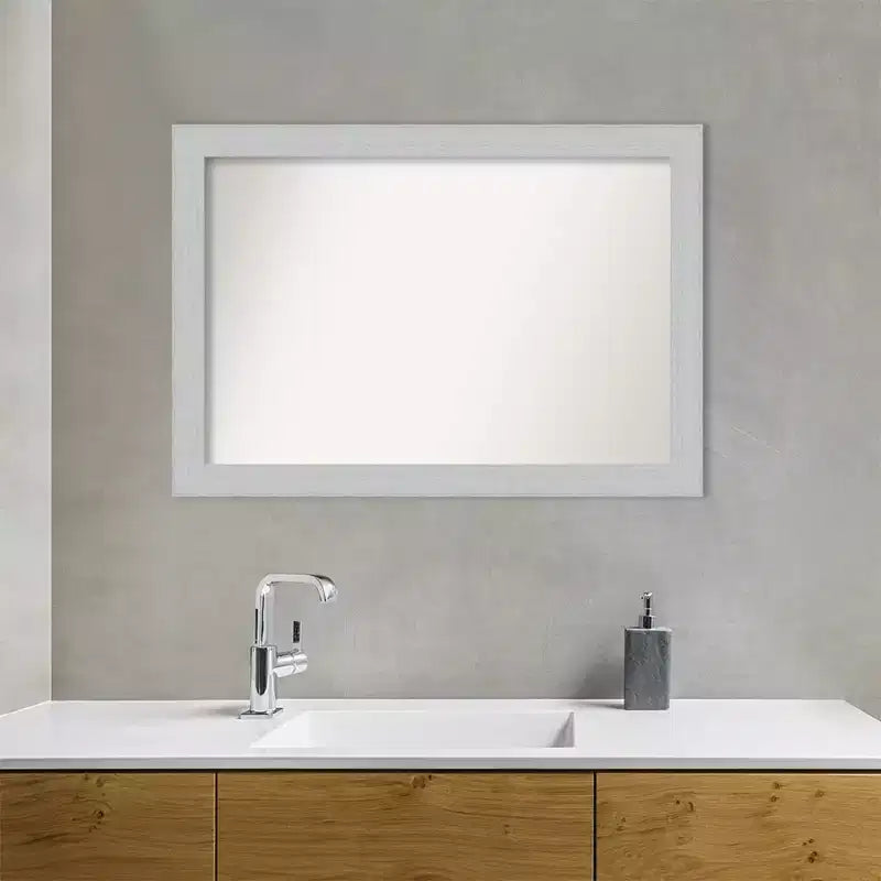 40" x 28" Non-Beveled Shiplap White Wood Bathroom Wall Mirror with Mounting Hardware