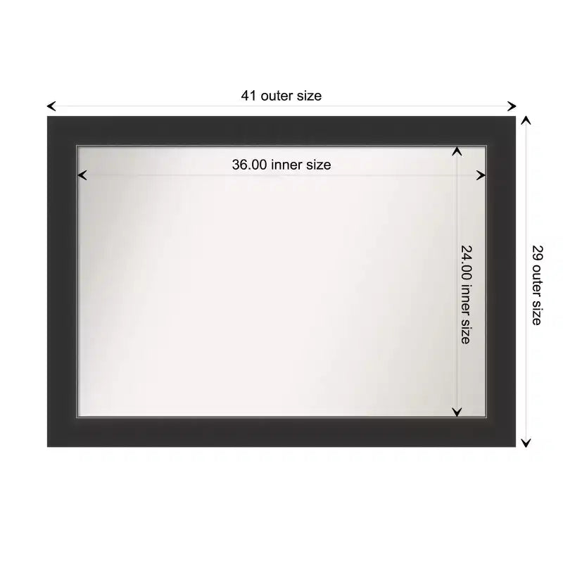 41" x 29" Non-Beveled Corvino Black Wood Bathroom Wall Mirror - Modern Rectangle, Wall Mount, Wood Frame