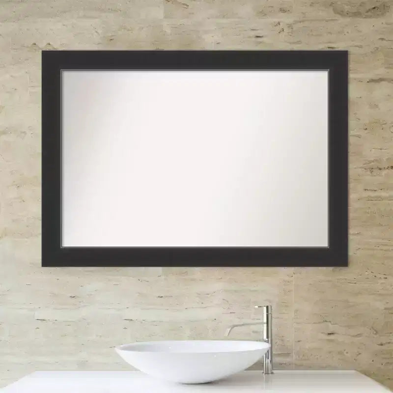 41" x 29" Non-Beveled Corvino Black Wood Bathroom Wall Mirror - Modern Rectangle, Wall Mount, Wood Frame