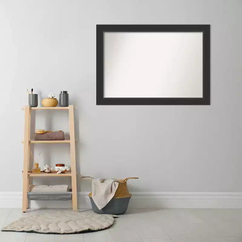 41" x 29" Non-Beveled Corvino Black Wood Bathroom Wall Mirror - Modern Rectangle, Wall Mount, Wood Frame