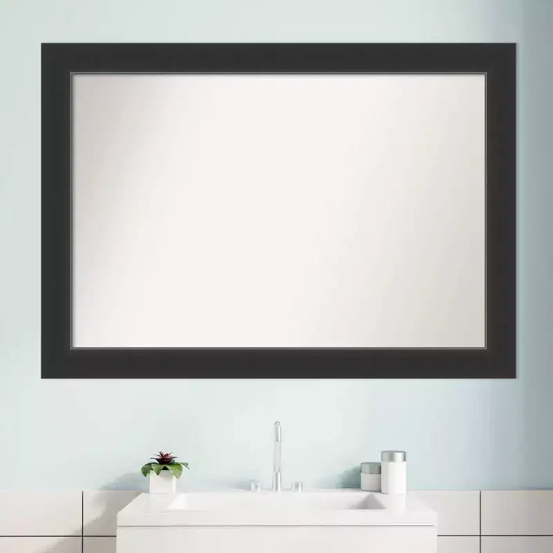 41" x 29" Non-Beveled Corvino Black Wood Bathroom Wall Mirror - Modern Rectangle, Wall Mount, Wood Frame