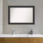 41" x 29" Non-Beveled Corvino Black Wood Bathroom Wall Mirror - Modern Rectangle, Wall Mount, Wood Frame