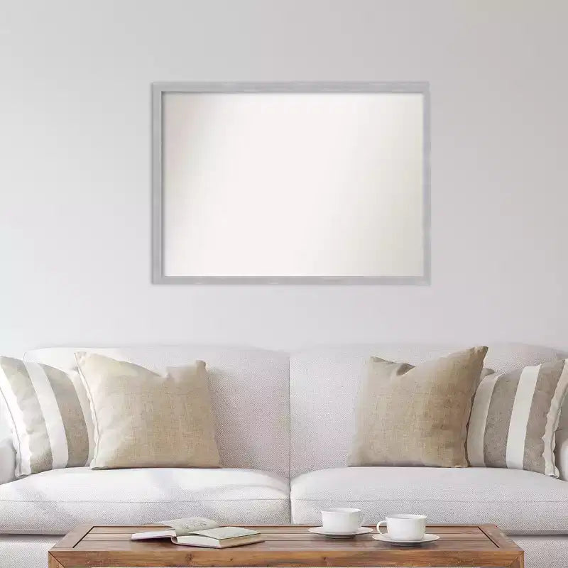 40" x 29" Non-Beveled Brushed Nickel Narrow Frame Wall Mirror - Modern Rectangle, Polystyrene Frame