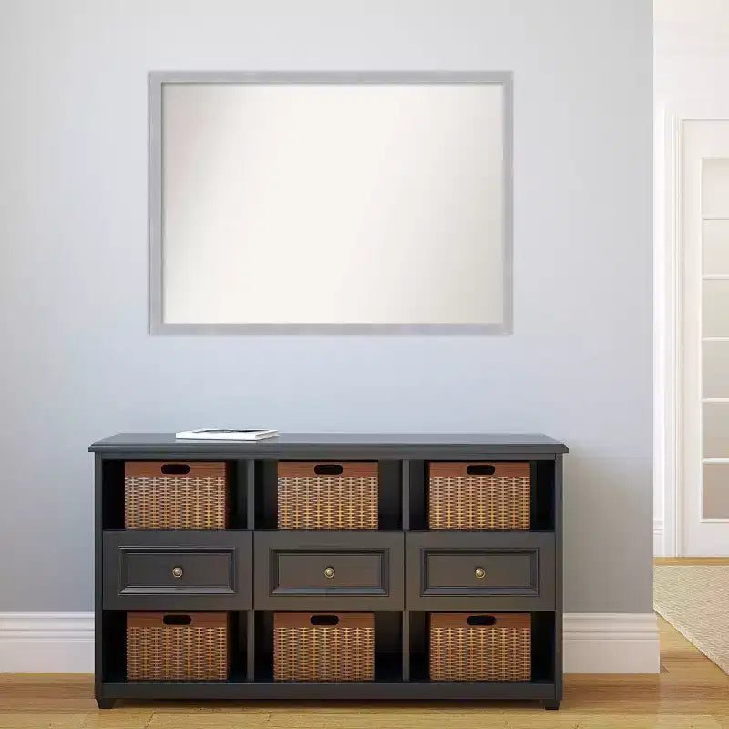 40" x 29" Non-Beveled Brushed Nickel Narrow Frame Wall Mirror - Modern Rectangle, Polystyrene Frame