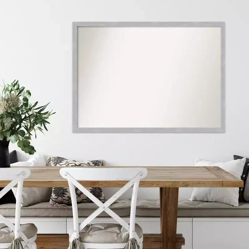 40" x 29" Non-Beveled Brushed Nickel Narrow Frame Wall Mirror - Modern Rectangle, Polystyrene Frame