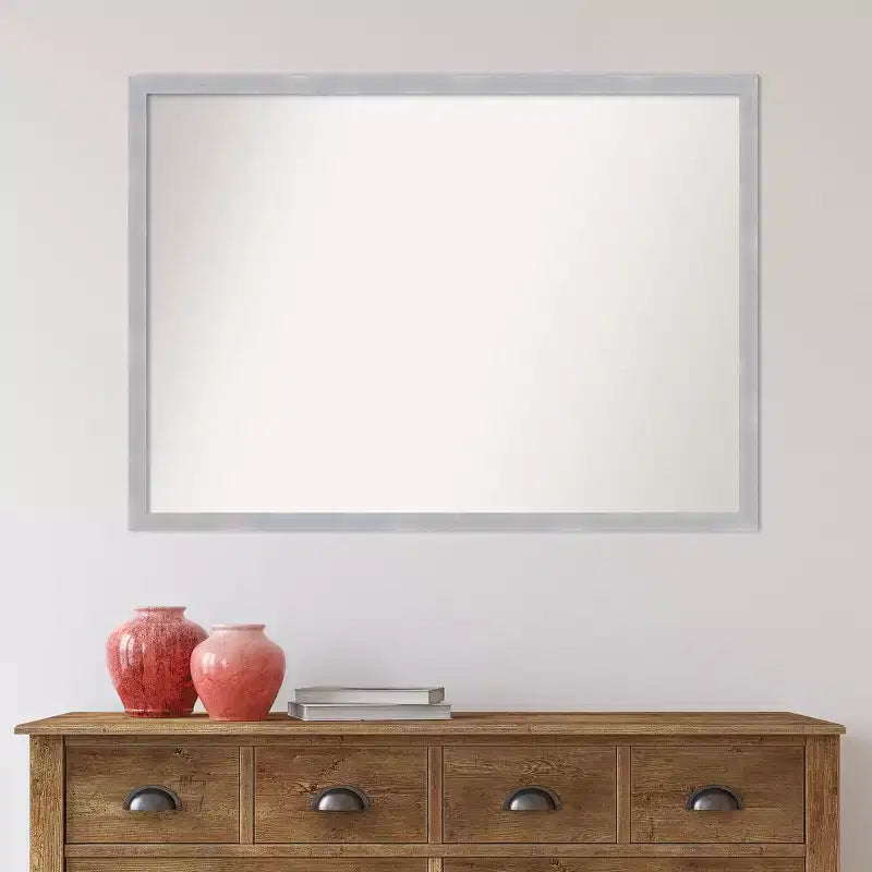 40" x 29" Non-Beveled Brushed Nickel Narrow Frame Wall Mirror - Modern Rectangle, Polystyrene Frame