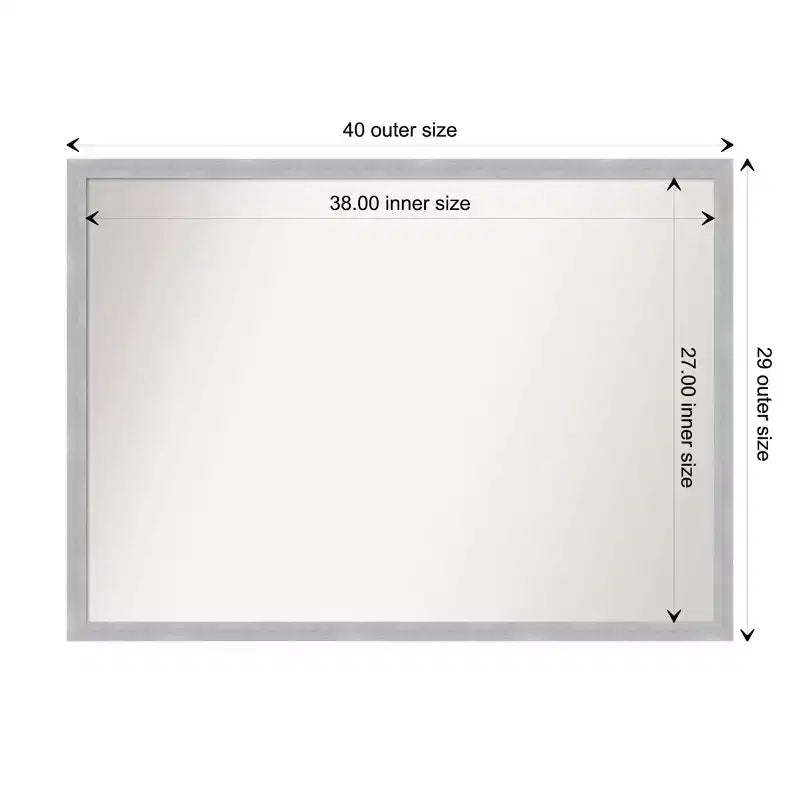 40" x 29" Non-Beveled Brushed Nickel Narrow Frame Wall Mirror - Modern Rectangle, Polystyrene Frame