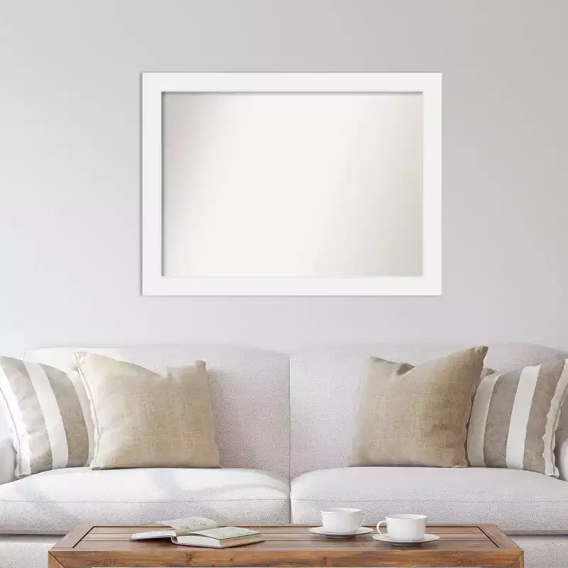 43" x 32" Non-Beveled White Wood Frame Wall Mirror - Rectangular Design with Mounting Hardware