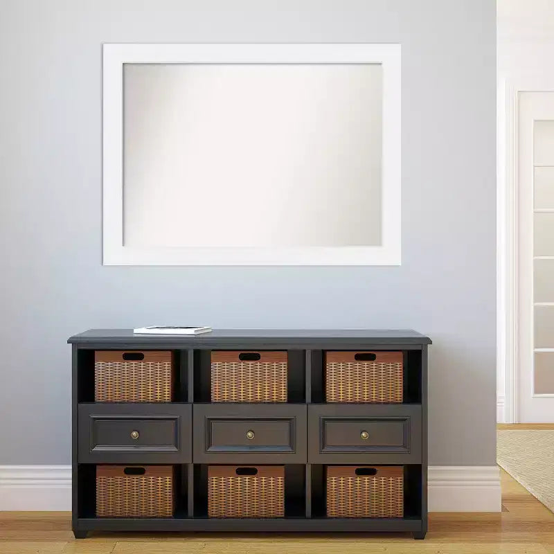 43" x 32" Non-Beveled White Wood Frame Wall Mirror - Rectangular Design with Mounting Hardware
