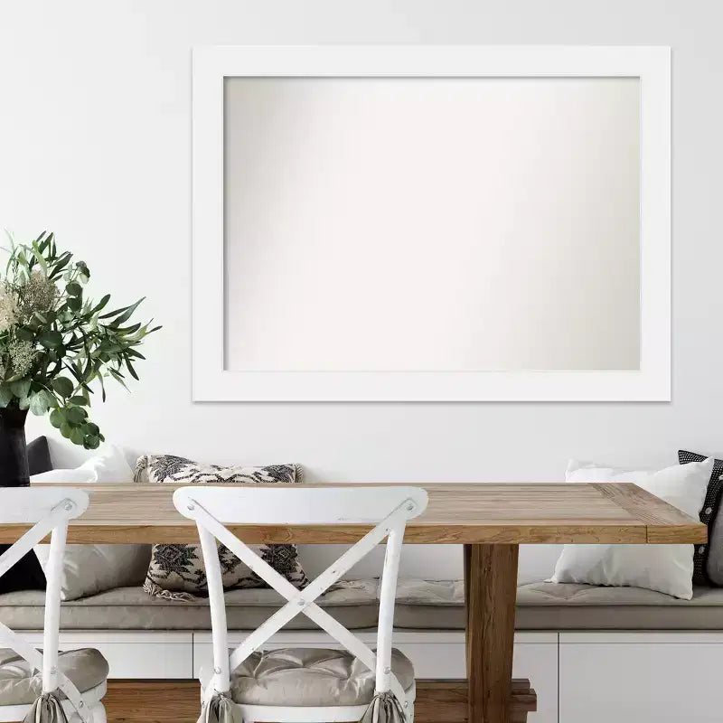 43" x 32" Non-Beveled White Wood Frame Wall Mirror - Rectangular Design with Mounting Hardware