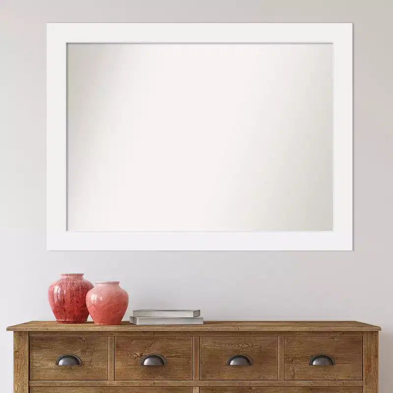 43" x 32" Non-Beveled White Wood Frame Wall Mirror - Rectangular Design with Mounting Hardware