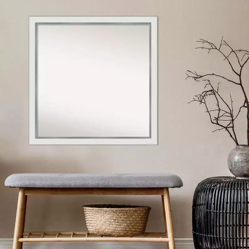 29" x 29" Non-Beveled Square Wall Mirror - Modern Polystyrene Frame with Mounting Hardware