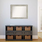 33" x 27" Non-Beveled Crackled Metallic Silver Bathroom Wall Mirror - Rectangle, Polystyrene Frame, Wall Mounted