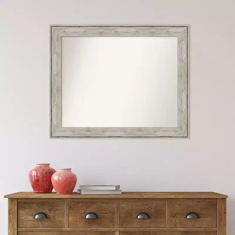 33" x 27" Non-Beveled Crackled Metallic Silver Bathroom Wall Mirror - Rectangle, Polystyrene Frame, Wall Mounted