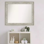 33" x 27" Non-Beveled Crackled Metallic Silver Bathroom Wall Mirror - Rectangle, Polystyrene Frame, Wall Mounted