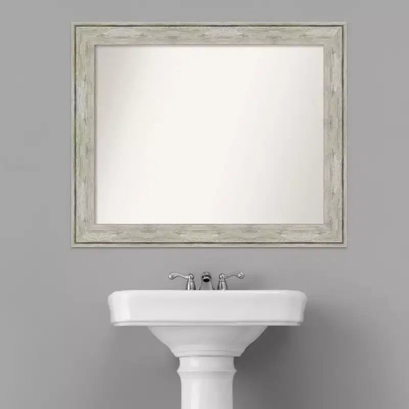 33" x 27" Non-Beveled Crackled Metallic Silver Bathroom Wall Mirror - Rectangle, Polystyrene Frame, Wall Mounted