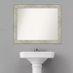 33" x 27" Non-Beveled Crackled Metallic Silver Bathroom Wall Mirror - Rectangle, Polystyrene Frame, Wall Mounted