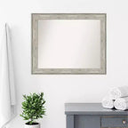 33" x 27" Non-Beveled Crackled Metallic Silver Bathroom Wall Mirror - Rectangle, Polystyrene Frame, Wall Mounted