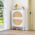 Modern Shoe Rack with 2 Rattan Doors and Metal Base