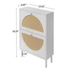 Modern Shoe Rack with 2 Rattan Doors and Metal Base