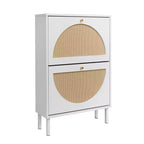 Modern Shoe Rack with 2 Rattan Doors and Metal Base