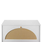 Modern Shoe Rack with 2 Rattan Doors and Metal Base
