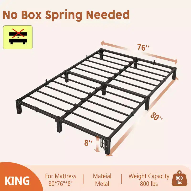King Size Metal Bed Frame with Iron Slats