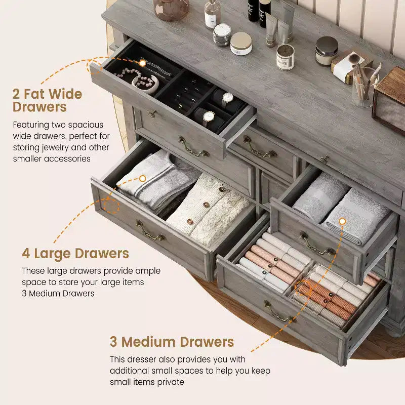 9-Drawer Dresser with Metal Frame