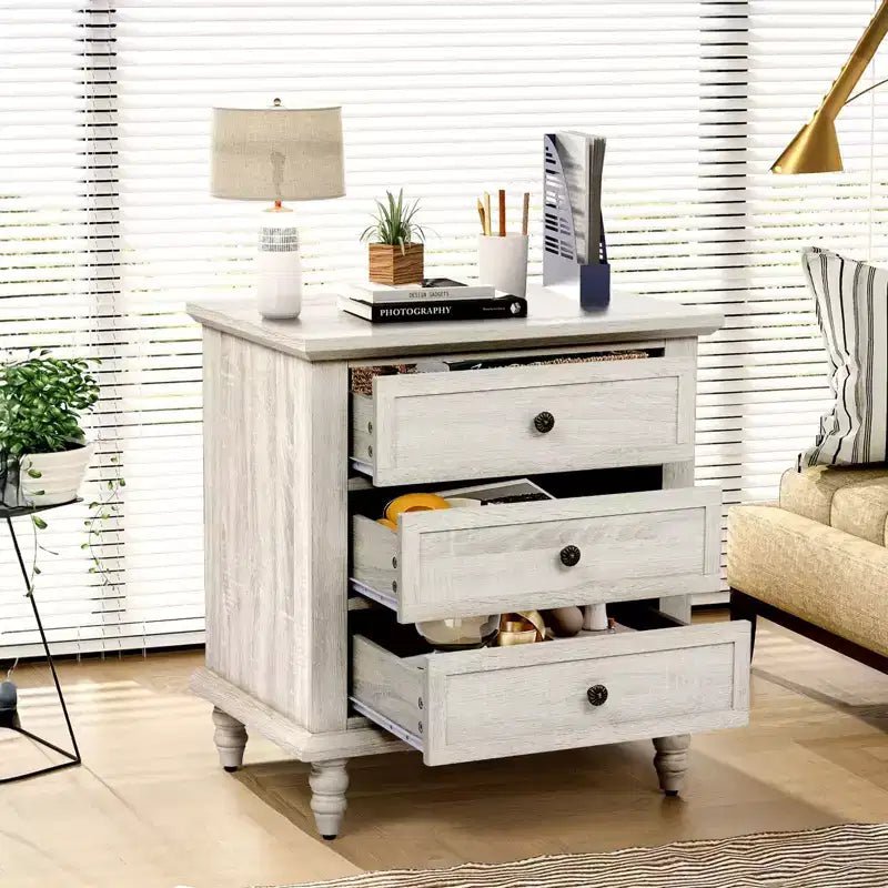 3-Drawer White Particle Board 24.8 in. W Nightstand