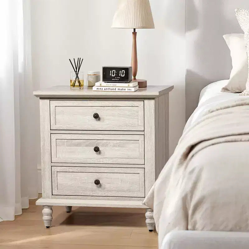 3-Drawer White Particle Board 24.8 in. W Nightstand