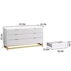 6 Drawer Dresser for Bedroom, Chest of Drawers, Wood Dresser with Gold Metal Handles for Hallway, Entryway