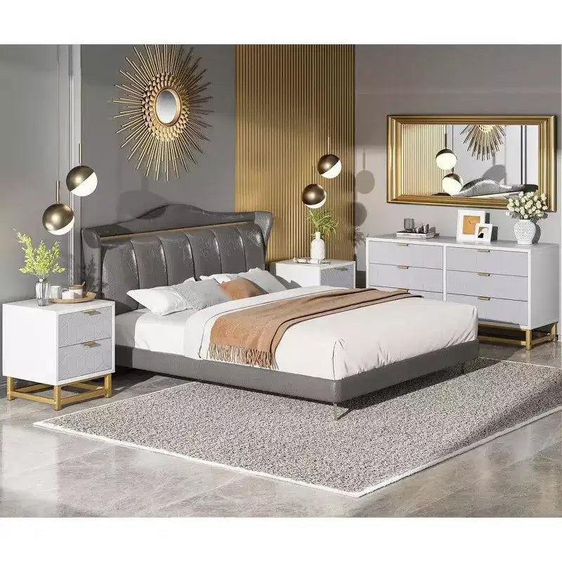 6 Drawer Dresser for Bedroom, Chest of Drawers, Wood Dresser with Gold Metal Handles for Hallway, Entryway