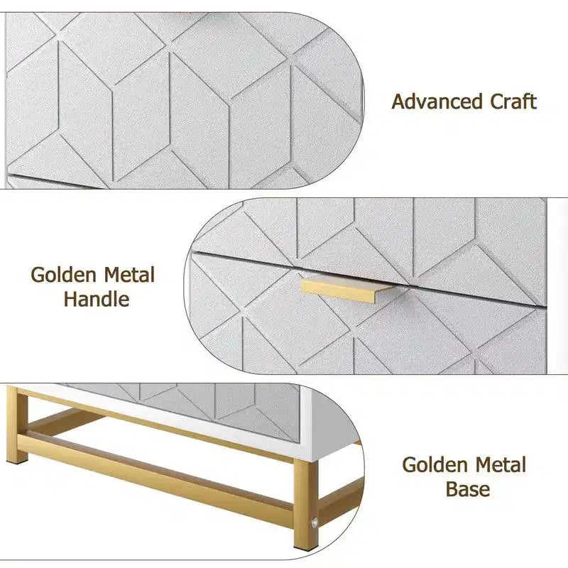 6 Drawer Dresser for Bedroom, Chest of Drawers, Wood Dresser with Gold Metal Handles for Hallway, Entryway