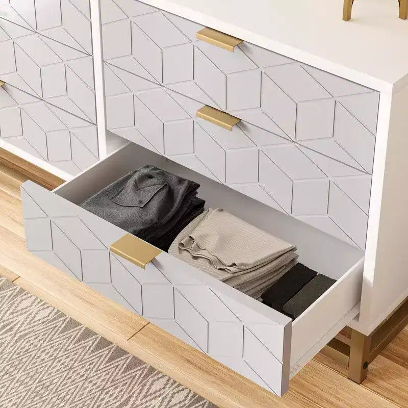 6 Drawer Dresser for Bedroom, Chest of Drawers, Wood Dresser with Gold Metal Handles for Hallway, Entryway