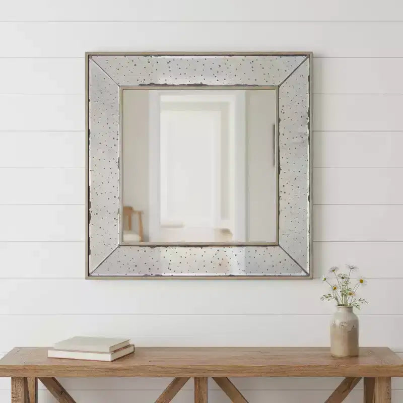 18-Inch Square Metal Framed Antiqued Wall Mirror
