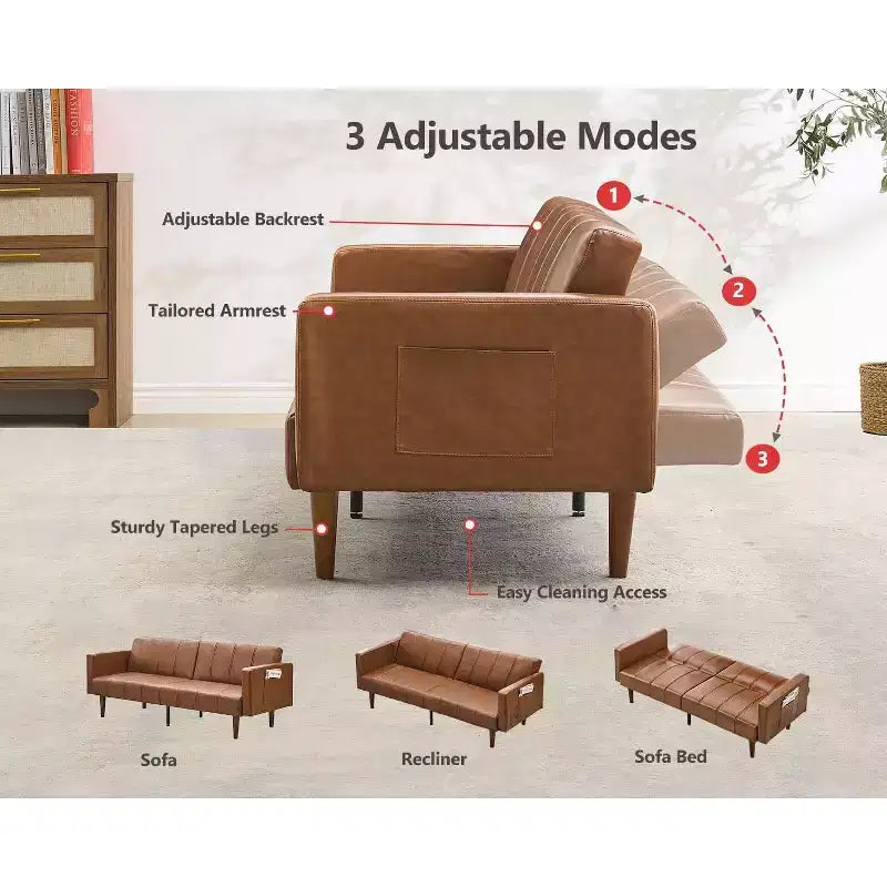 75-Inch Convertible Futon Sofa Bed with Adjustable Backrest